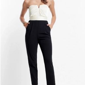 Express satin color-block strapless v-wire jumpsuit